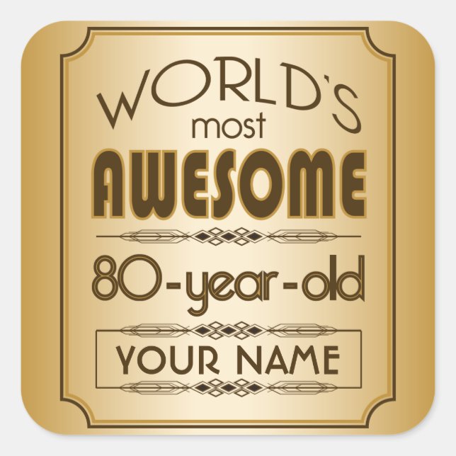 Sticker Carré Gold 80th Anniversaire Célébration World Meilleur  (Devant)