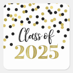 Sticker Carré Gold Black Confetti Graduation 2025