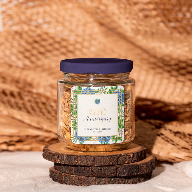 Sticker Carré Gold Blue Hydrangea 75e anniversaire Mariage (Créateur téléchargé)