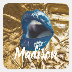 Sticker Carré Gold Blue Lips maquillage beauté personnalisée S