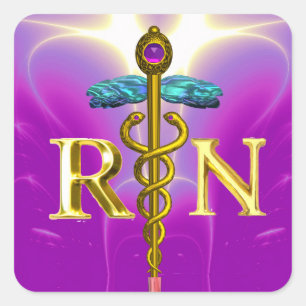 Sticker Carré GOLD CADUCEUS SYMBOLE INFIRMIÈRE ENREGISTRÉ Purple