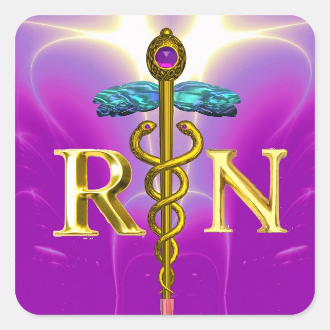 Sticker Carré GOLD CADUCEUS SYMBOLE INFIRMIÈRE ENREGISTRÉ Purple (Devant)