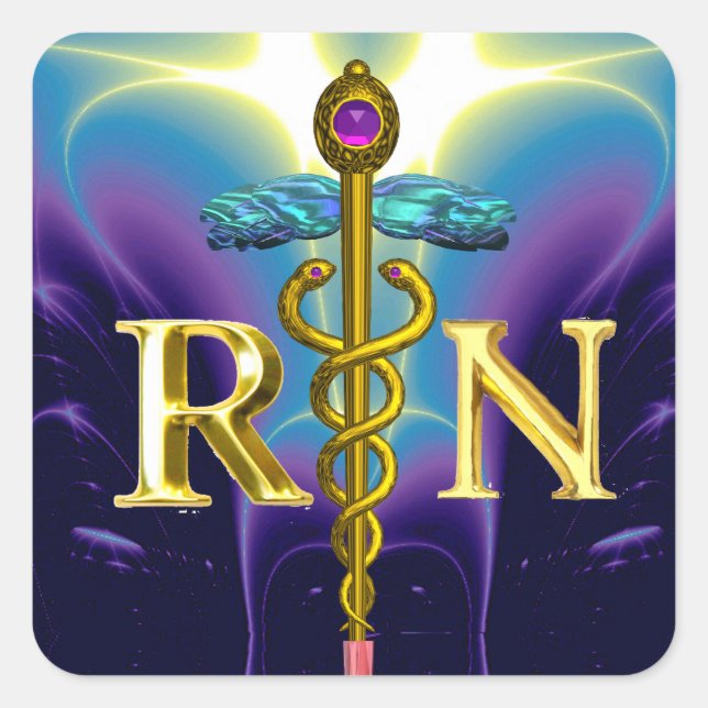 Sticker Carré GOLD CADUCEUS SYMBOLE INFIRMIÈRE INSCRIT Bleu pour (Devant)