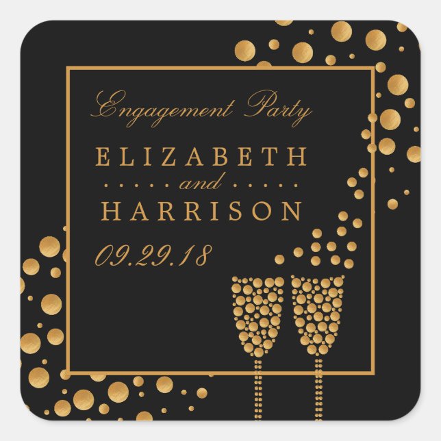 Sticker Carré Gold Champagne Bubbles (Devant)