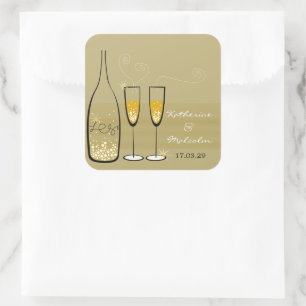 Sticker Carré Gold Champagne Bubbly encourage Soirée de mariage 