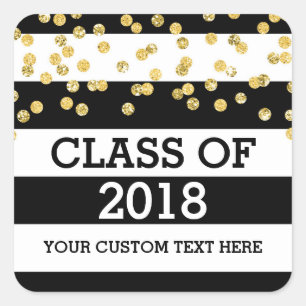 Sticker Carré Gold Confetti Black Stripes 2018 Graduation