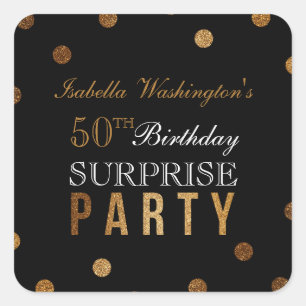 Sticker Carré Gold Confetti et Black Surprise fête d'anniversair