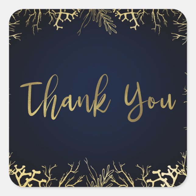 Sticker Carré Gold & Dark Navy Blue Elegant Coral Mariage (Devant)