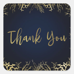 Sticker Carré Gold & Dark Navy Blue Elegant Coral Mariage