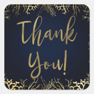 Sticker Carré Gold & Dark Navy Blue Elegant Coral Mariage