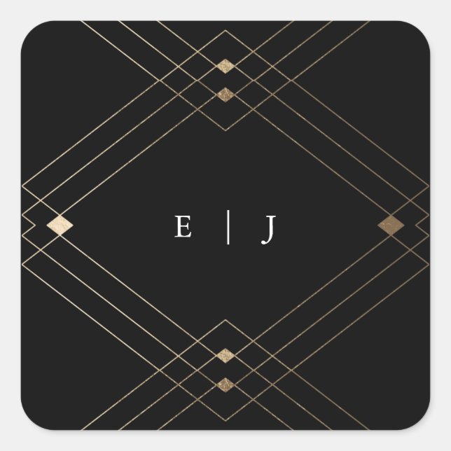 Sticker Carré Gold Diamond noir Géométrique Mariage Gatsby (Devant)