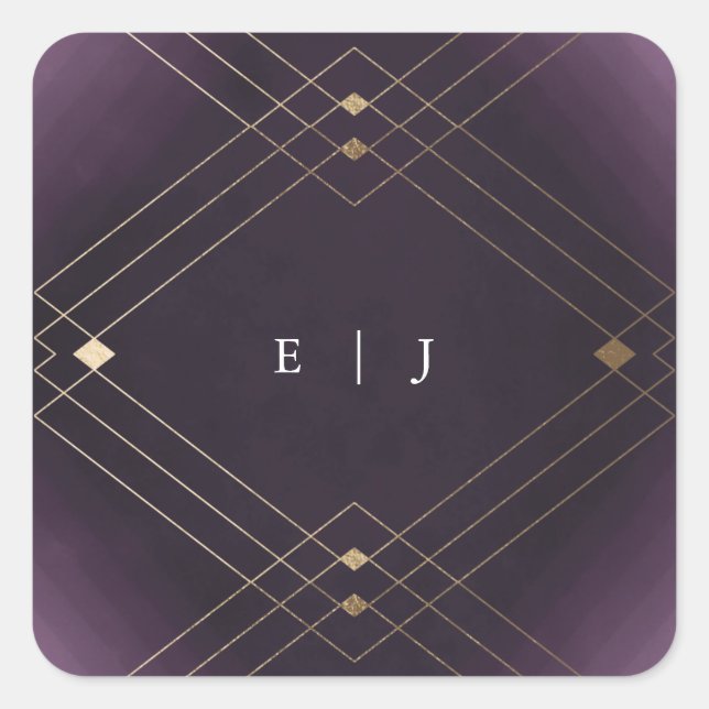 Sticker Carré Gold Diamond violet Mariage géométrique Gatsby (Devant)