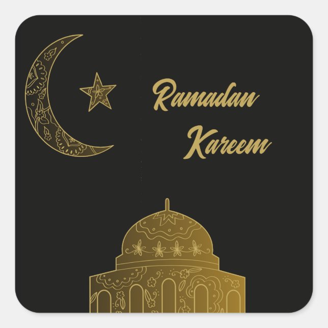 Sticker Carré Gold et Black Happy Ramadan Kareem 2024 (Devant)