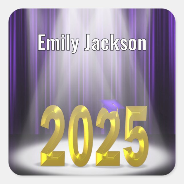 Sticker Carré Gold et Purple 2025 Graduation (Devant)
