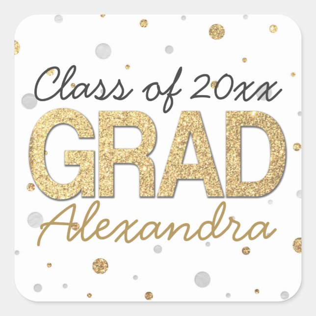 Sticker Carré Gold Foil Parties scintillant Confetti Graduation  (Devant)