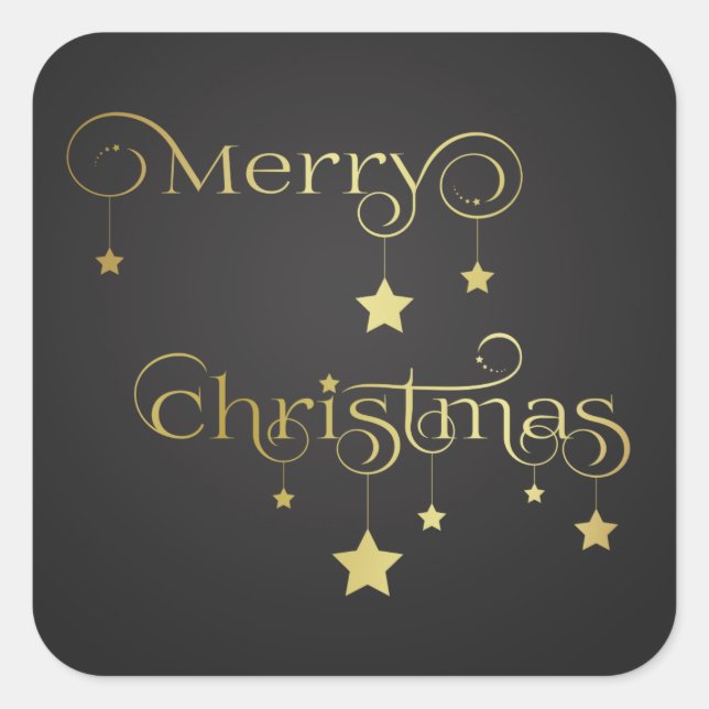 Sticker Carré Gold Joyeux Noël étoiles (Devant)
