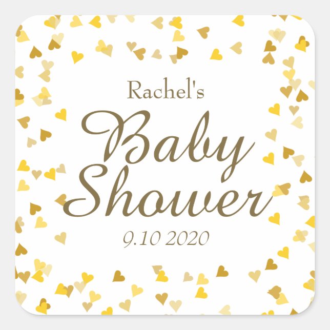 Sticker Carré Gold Love Hearts Baby shower / Sprinkle / Couples (Devant)
