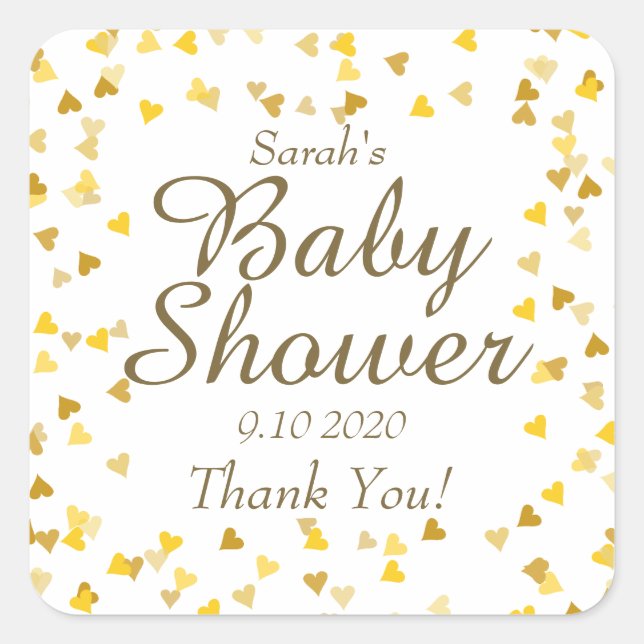 Sticker Carré Gold Love Hearts Baby shower / Sprinkle / Couples (Devant)