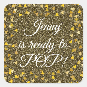 Sticker Carré Gold Love Hearts Parties scintillant Prêt pour Pop