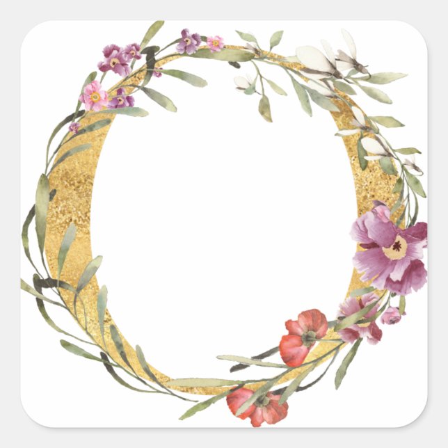 Sticker Carré Gold MONOGRAM lettre O avec fleur (Devant)