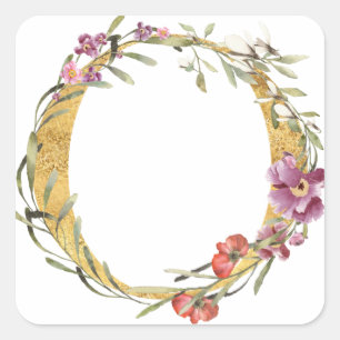 Sticker Carré Gold MONOGRAM lettre O avec fleur