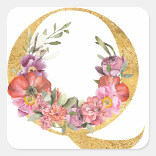 Sticker Carré Gold MONOGRAM lettre Q avec fleur