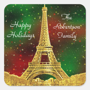 Sticker Carré Gold Paris Skyline #2 Christmas Starry