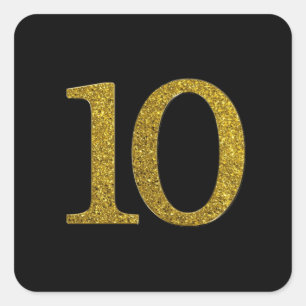 Sticker Carré Gold Parties scintillant Number 10 Wide Font