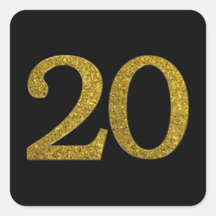 Sticker Carré Gold Parties scintillant Number 20 Wide Font