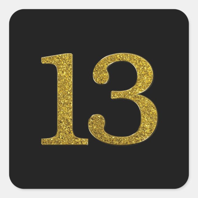 Sticker Carré Gold Parties scintillant Numéro 13 Large Police (Devant)