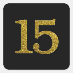 Sticker Carré Gold Parties scintillant Numéro 15 Large Police
