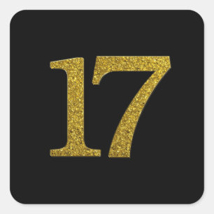 Sticker Carré Gold Parties scintillant Numéro 17 Large Police