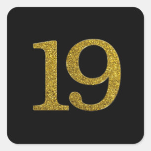 Sticker Carré Gold Parties scintillant Numéro 18 Large Police
