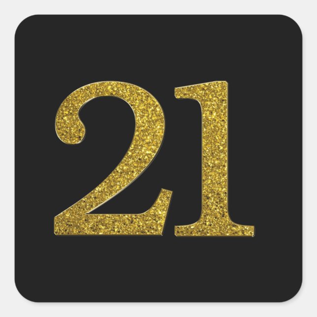 Sticker Carré Gold Parties scintillant Numéro 21 Large Police (Devant)