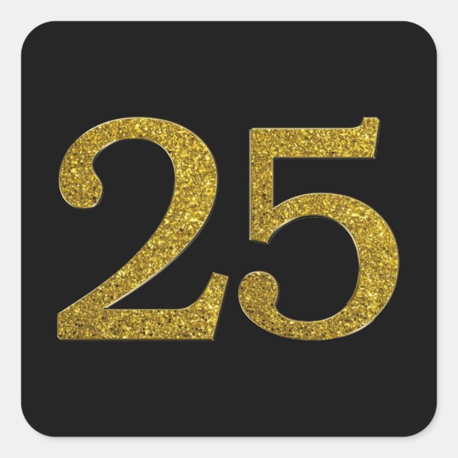 Sticker Carré Gold Parties scintillant Numéro 25 Large Police (Devant)