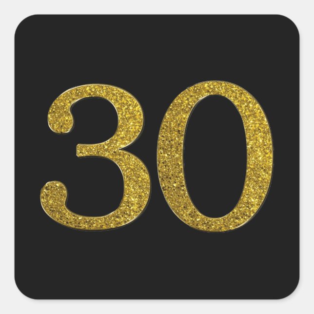Sticker Carré Gold Parties scintillant Numéro 30 Large Police (Devant)