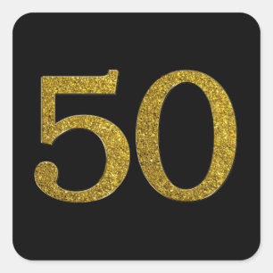 Sticker Carré Gold Parties scintillant Numéro 50 Large Police