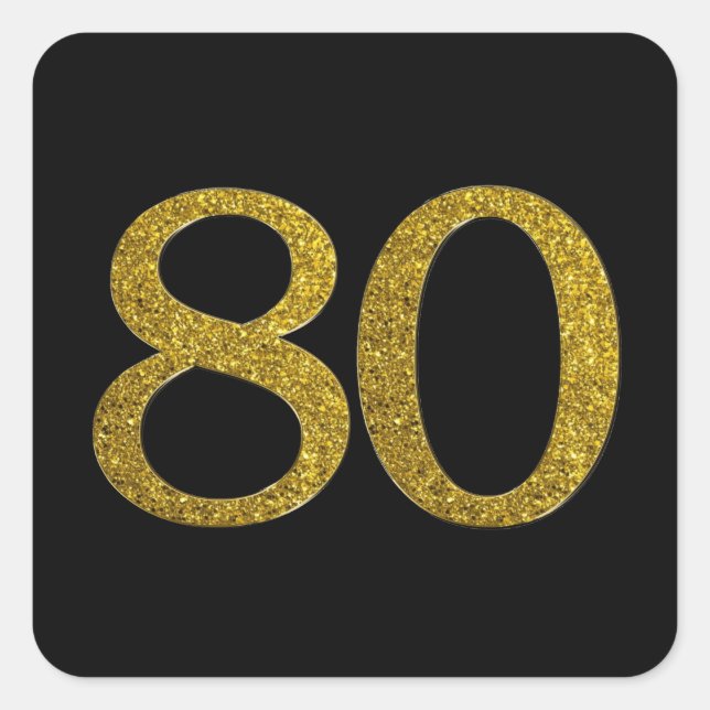 Sticker Carré Gold Parties scintillant Numéro 80 Large Police (Devant)