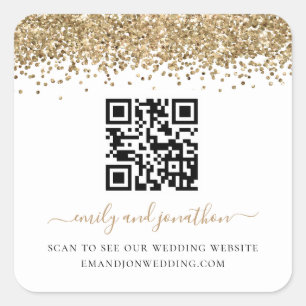 Sticker Carré Gold Parties scintillant QR Code Mariage site Web