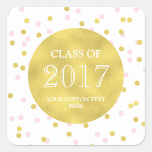 Sticker Carré Gold Pink Confetti Classe de Graduation de 2017