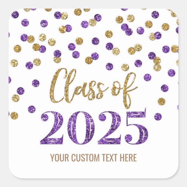 Sticker Carré Gold Purple Confetti Graduation 2025 (Devant)