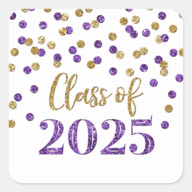 Sticker Carré Gold Purple Confetti Graduation 2025 (Devant)