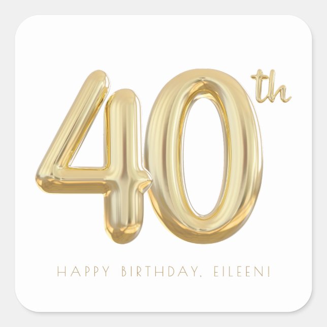 Sticker Carré Gold Quarty 40e anniversaire Balloon Party (Devant)