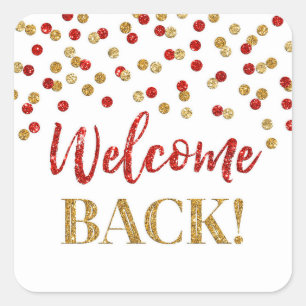 Sticker Carré Gold Red Confetti Welcome Back