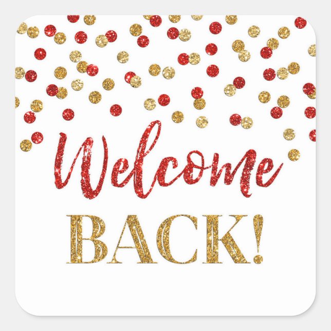 Sticker Carré Gold Red Confetti Welcome Back (Devant)