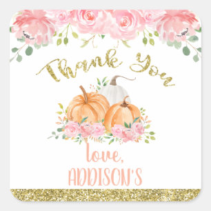 Sticker Carré Gold rose Floral Citrouille fête d'anniversaire Fa