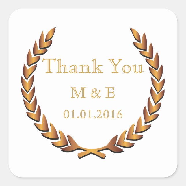 Sticker Carré Gold Rustic Laurel Wreath Merci personnalisé (Devant)