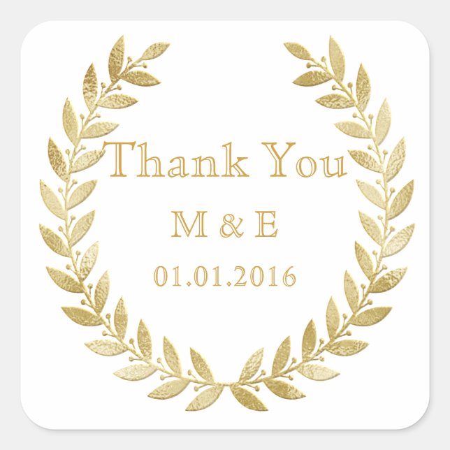 Sticker Carré Gold Rustic Laurel Wreath Personnalisé Merci S (Devant)