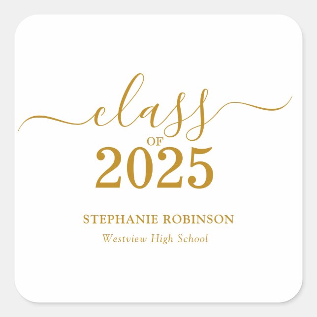 Sticker Carré Gold Script Class of 2025 Graduation Party (Devant)