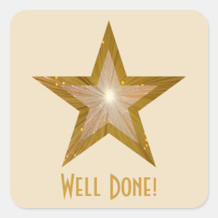 Sticker Carré Gold Star 'Well Done' crème autocollante carré